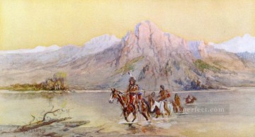 traversant le Missouri 1 1902 Charles Marion Russell Indiens d’Amérique Peinture à l'huile